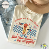 Democracy'S Collapsin Wieners Slappin Groovy Liberal Fourth July Dog Glizzy Retro Mascot Anti Trump Leftist Humor (2)
