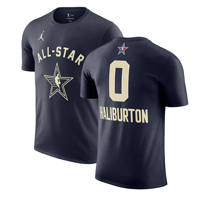 2024 All-Star #0 Tyrese Haliburton Navy T-Shirt Style 2