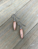 204 Dangle Bullet Earrings, Copper, Surgical Steel Earwires, Lightweight, Trendy, Recycled, Dainty, 22