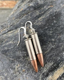 22 Caliber Bullet Dangle Earrings in Nickel, Dangle Bullet Earrings, Stainless Steel Earwires, Lightweight, Trendy, Recycled, 22 Long Rifle