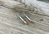22 Caliber Bullet Dangle Earrings in Nickel, Dangle Bullet Earrings, Stainless Steel Earwires, Lightweight, Trendy, Recycled, 22 Long Rifle