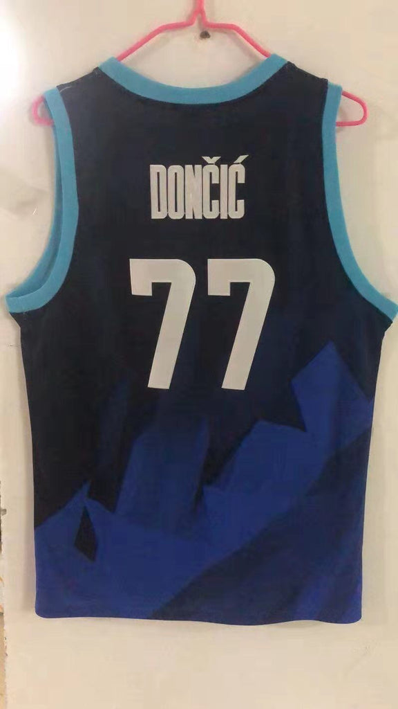 #77 Doncic Tokyo Olympic Slovenia jersey blue (heat pressed) Tokyo Olympics Team Doncic Navy Style 2