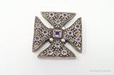 Large Vintage Designer Barse 2000 Amethyst Cross Sterling Silver Pendant