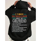 5 Things You Should Know About My Girlfriend Hoodie Casual Street Style Fleece Fabric Pullover Hooded Sweatshirt for Women for Men, Perfect Gift