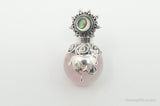 Vintage Rose Quartz Abalone Shell Bali Cat Sterling Silver Necklace Pendant