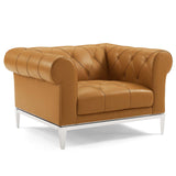 Idyll Tufted Upholstered Leather Sofa and Armchair Set