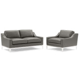 Harness Stainless Steel Base Leather Loveseat &amp; Armchair Set