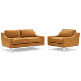 Harness Stainless Steel Base Leather Loveseat &amp; Armchair Set