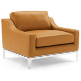 Harness Stainless Steel Base Leather Loveseat &amp; Armchair Set