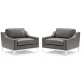 Harness Stainless Steel Base Leather Armchair Set of 2