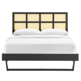 Sidney Cane and Wood King Platform Bed With Angular Legs