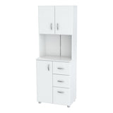 White Finish Wood High Low Full Size Microwave Cabinet