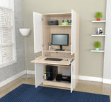 White Finish Wood Microwave Cart With Cabinet