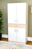 White And Natural Finish Wood Computer Hutch Desk