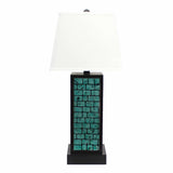 13 X 15 X 30.75 Black Metal With Teal Brick Pattern - Table Lamp