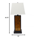 13 X 15 X 30.75 Black Metal With Teal Brick Pattern - Table Lamp