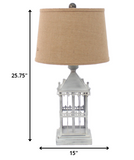 15 X 13 X 28.5 Tan Industrial Metal With Gentle Linen Shade - Table Lamp