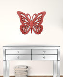 23" X 19" X 4" Red Rustic Butterfly Wooden Wall Decor