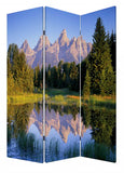 48 X 72 Multi Color Wood Canvas Mountain Peaks Screen