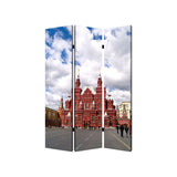 48" X 72" Red Blue and White Wood Canvas Russia Screen