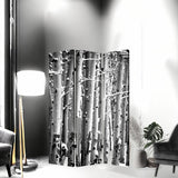 48" X 72" Gray And White Wood Canvas Birch Screen