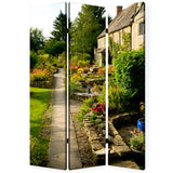 48" X 72" Multi Color Wood Canvas English Garden Screen