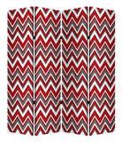 84" X 84" Red And Gray Wood Canvas Screen