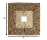 14" X 14" X 2" Brown Concave Square Double Layer Ribbed Wall Plaque Set Of 2