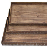 19" X 12" Brown Wood Tray Set