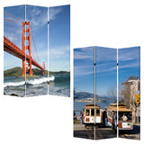 48" X 72" Multi Color Wood Canvas San Francisco Screen