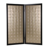 59" X 84" Gold Wood &amp; Fabric Screen