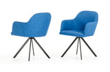 31" Blue Fabric And Metal Dining Arm Chair