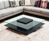 14" Oak Mdf Glass And Veneer Coffee Table