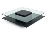 14" Oak Mdf Glass And Veneer Coffee Table