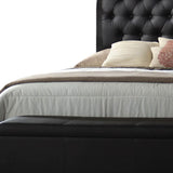 King Tufted Black Upholstered Faux Leather Bed With Nailhead Trim