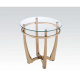 35" Clear And Champagne Glass And Iron Round Coffee Table