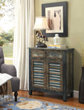 32" X 15" X 35" Antique Oak And Teal Wooden Console Table