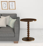 22" Brown Solid Wood Round Pedestal End Table