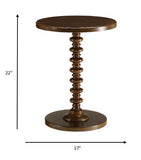 22" Brown Solid Wood Round Pedestal End Table