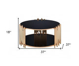 37" X 37" X 18" Black Glass And Gold Coffee Table