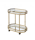 Champagne Finish Metal Serving Cart With 2 Mirror Shelves