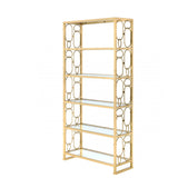 77" Gold Metal and Glass Five Tier Etagere Bookcase
