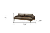 34" Charcoal And Brown Linen Arm Chair