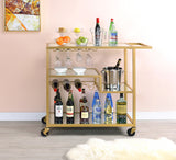 34" X 20" X 35" Antique Brass Metal Serving Cart