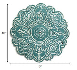 13" Teal Blue Medallion Distressed Metal Wall Decor