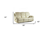 90" Beige And Black Faux Leather Sofa