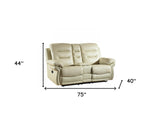 75" Beige Faux Leather Manual Reclining Love Seat With Storage