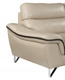 86" Beige And Silver Leather Sofa