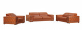 Three Piece Indoor Camel Italian Leather Six Person Seating Set