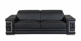 Three Piece Indoor Black Italian Leather Six Person Seating Set
